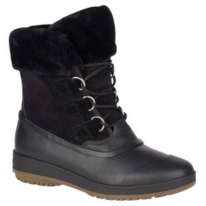 NWB Women’s Sperry Pacifica Alpine Faux Fur Collar Duck Boots, Rain/Snow- Size 6